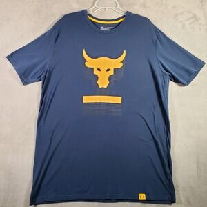 Under Armour Project Rock TShirt Mens XL Blue Yellow Logo Training Performance